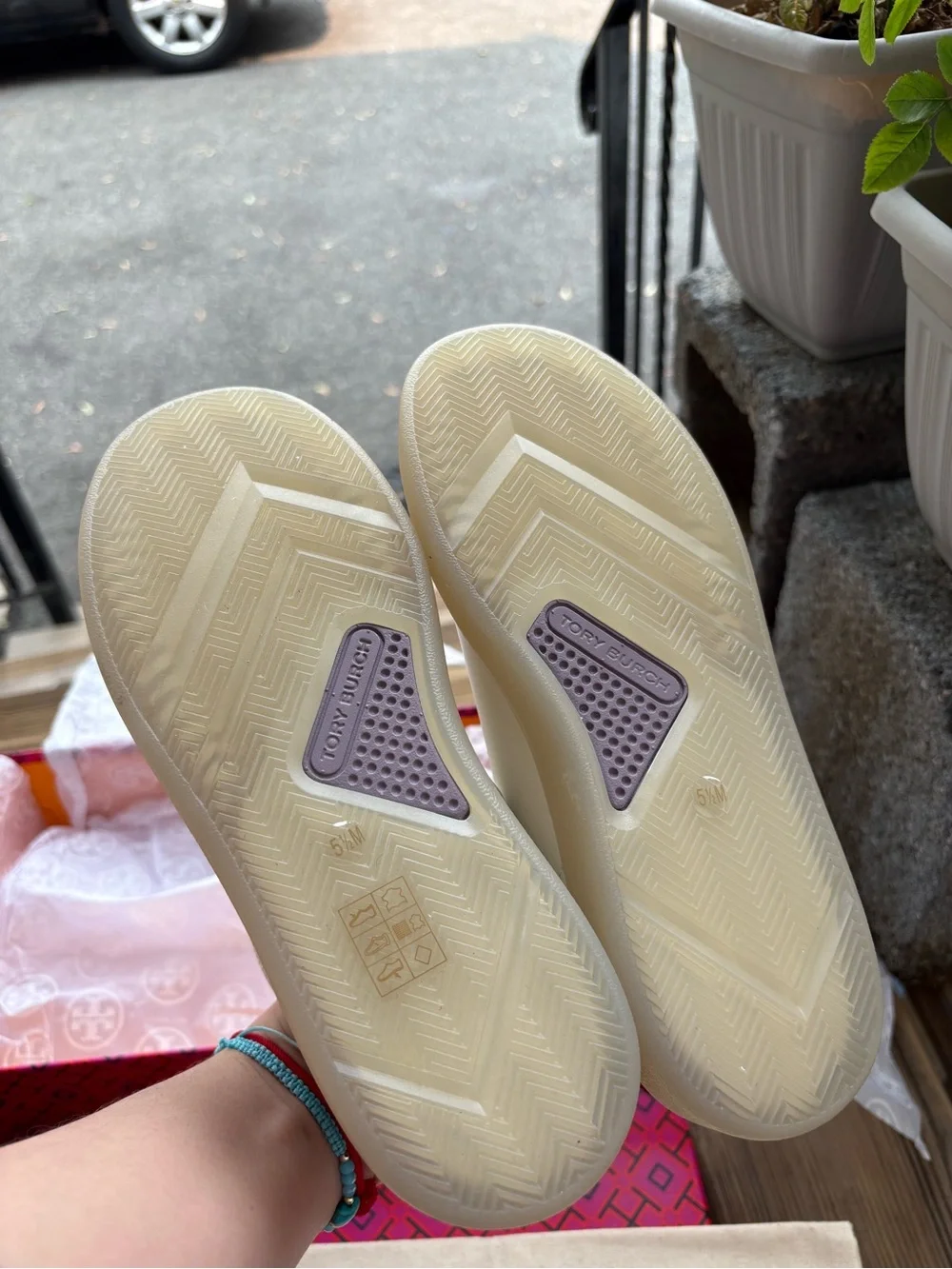 Tory Burch Cream Leather Sneakers with Red Heel Tab